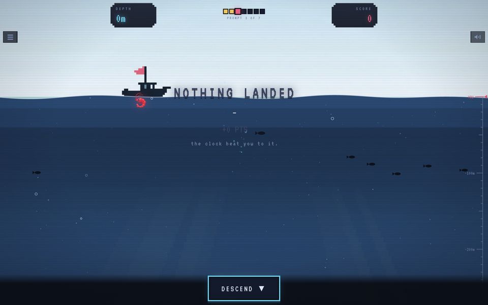 A Krillion results screen: the diver's depth profile against the score, metres earned point by point.